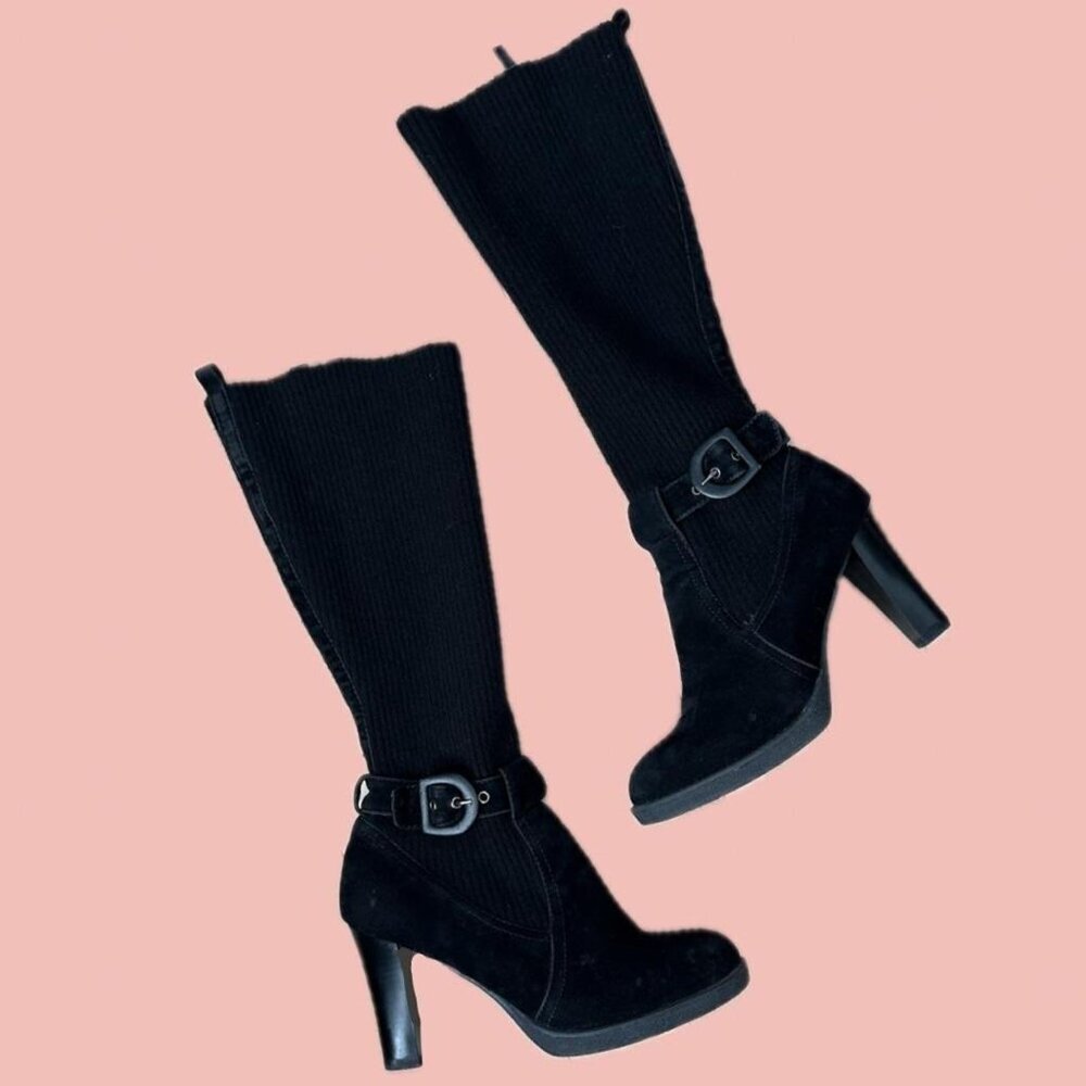 Gorgeous and sexy tall boots  leather and stretch sock-like ribbed fabric